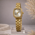 Golden Crystal Square Dial Watch
