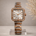 Rose Gold Crystal Square Dial Watch