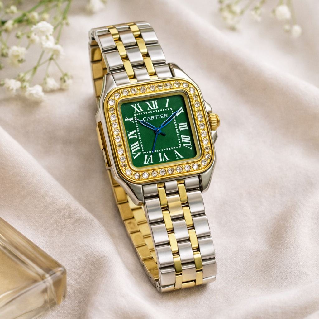 Cartier - Two Tone Emerald Crystal Watch