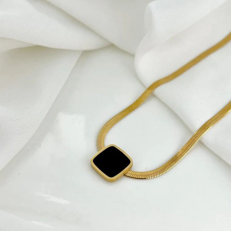 Black Square Pendant Necklace
